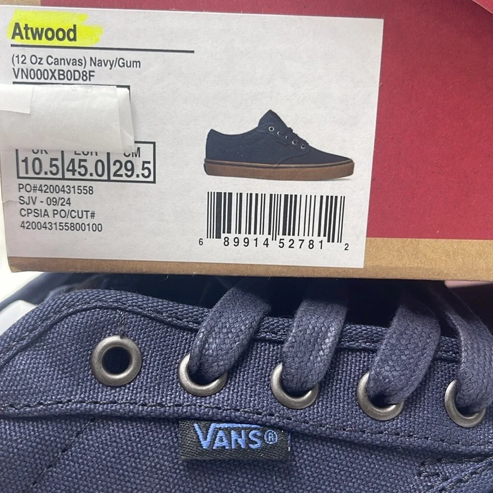 Vans WMNS Blue Brown Sneakers Classic Style Style Atwood (12 Oz Canvas)Navy/Gum